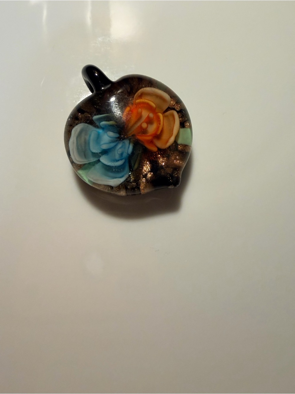 Handmade Murano Glass Flower Pendant Necklace - Blue & Orange